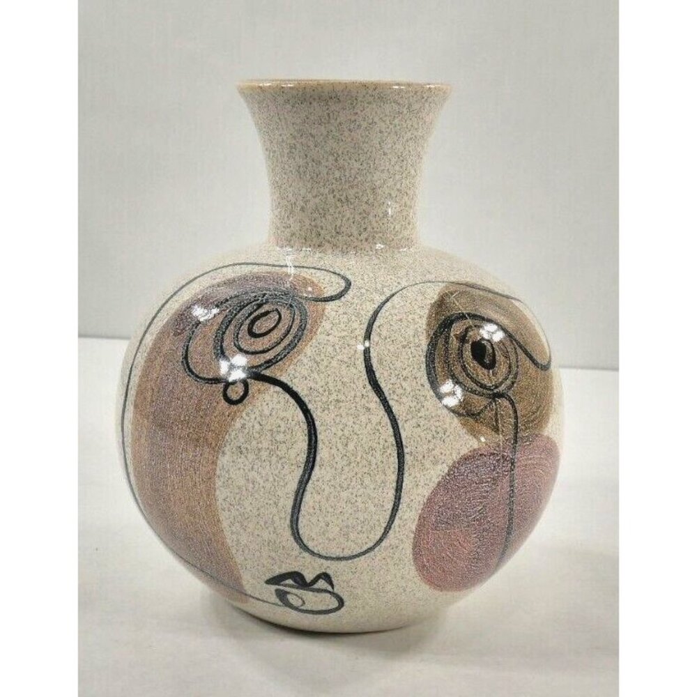 Bloomingville Irini White Stoneware Vase  Multi Color Hand-Painted Round Unique